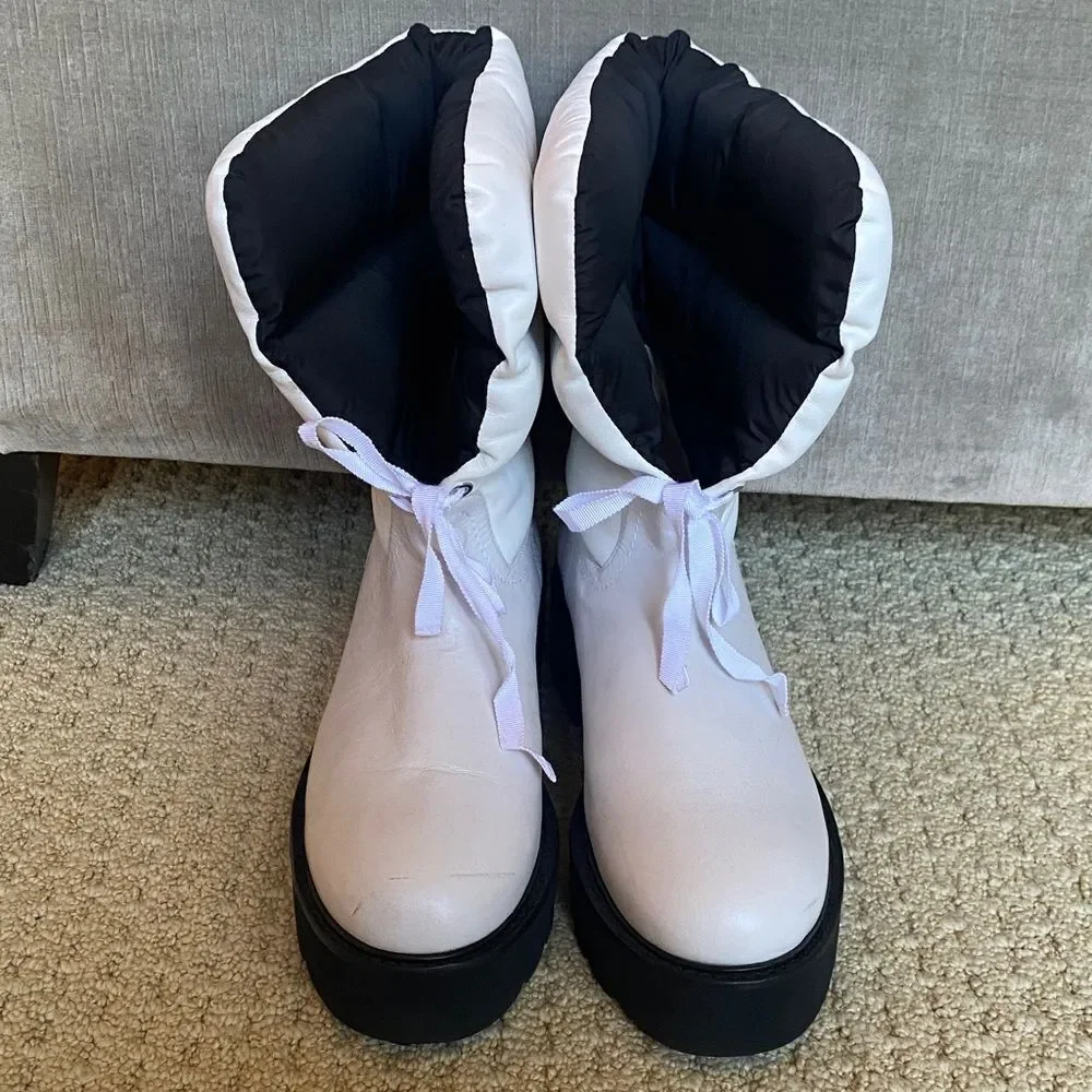 Stuart Weitzman White and Black Winter Boots